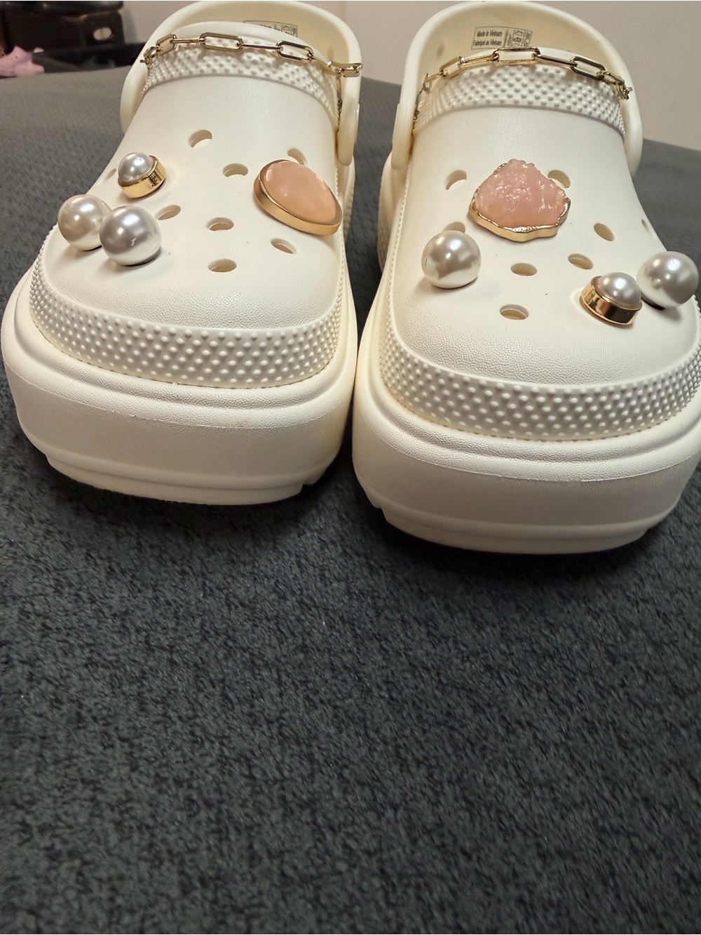 CROCS Classic Crush Clog White Platform Custom Shoes Size W7 M5 Jewels Charms - Picture 4 of 12